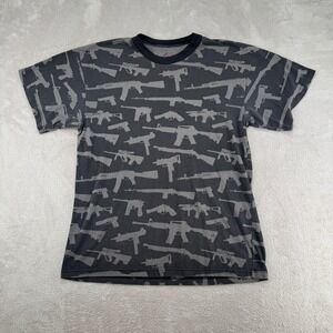 VTG Rothco Gun All Over Print Shirt Mens Large Gray Tactical Firearms Outdoor